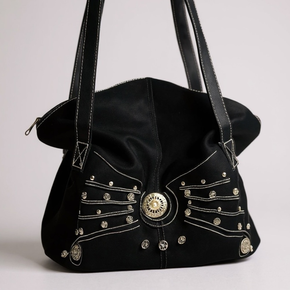 Vintage early 80s Western Studs Slouchy Suede Shoulder Bag Tote Large Zip Moto